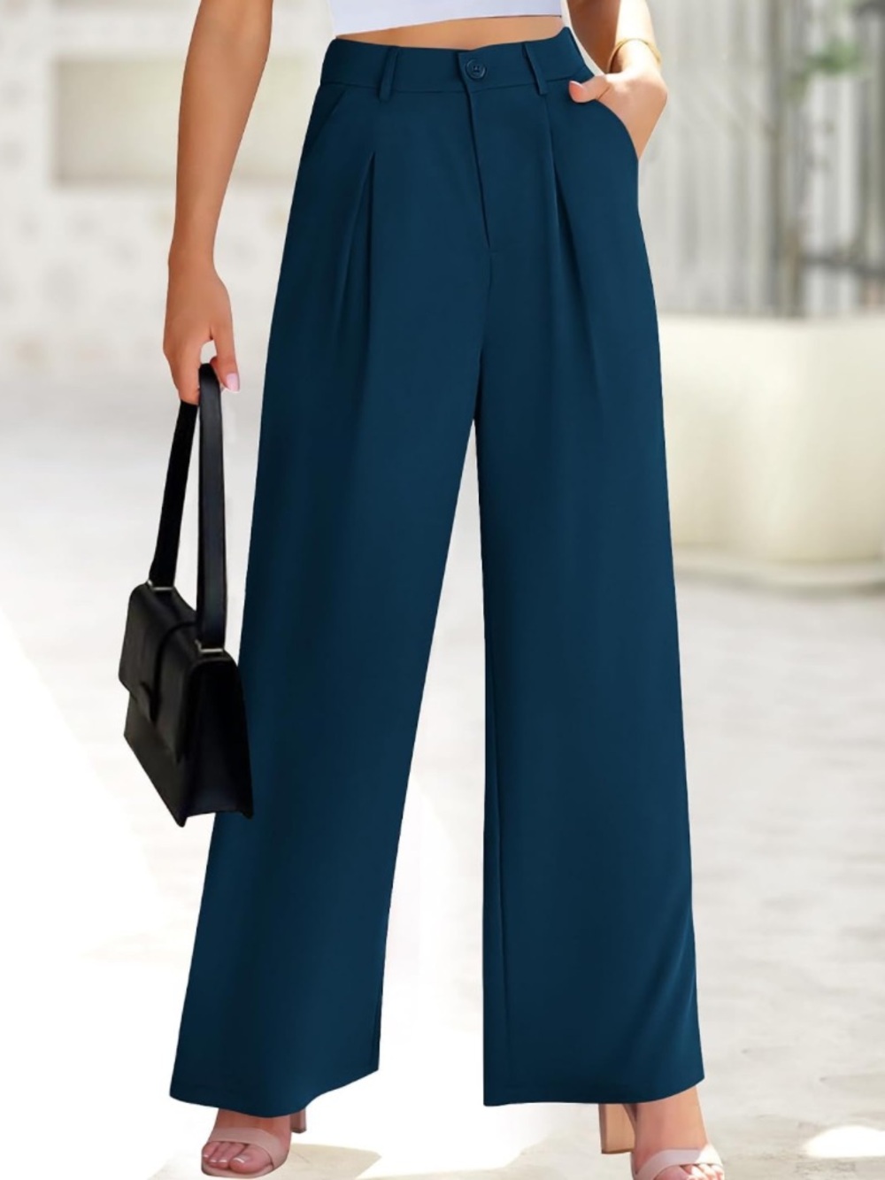 Women's BTFBM High-Waist Wide-Leg Palazzo Trousers Deep Teal NWT Size M